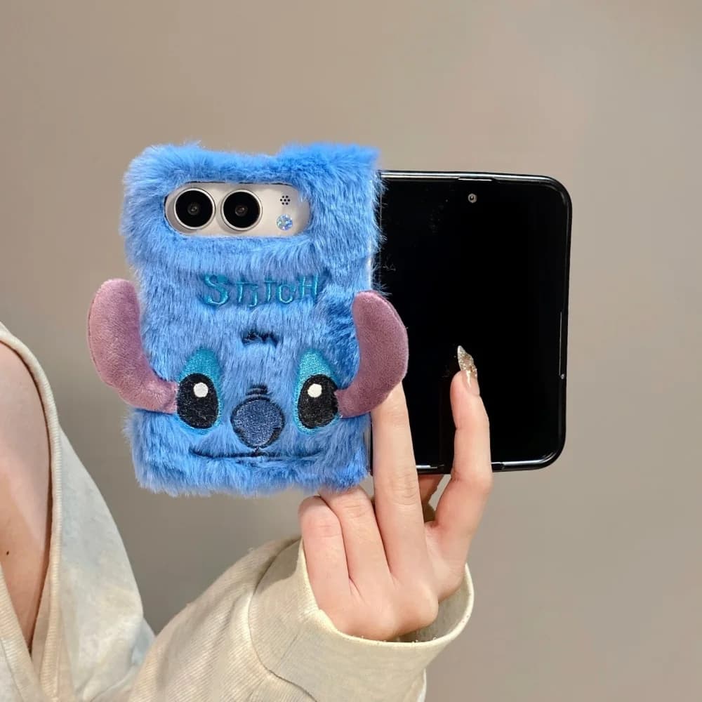 Kawaii 3D Blue Big Ears Cartoon Plush Phone Case For Apple iPhone Duo Cover New Cute Embroidery Shockproof Protective Phone Case