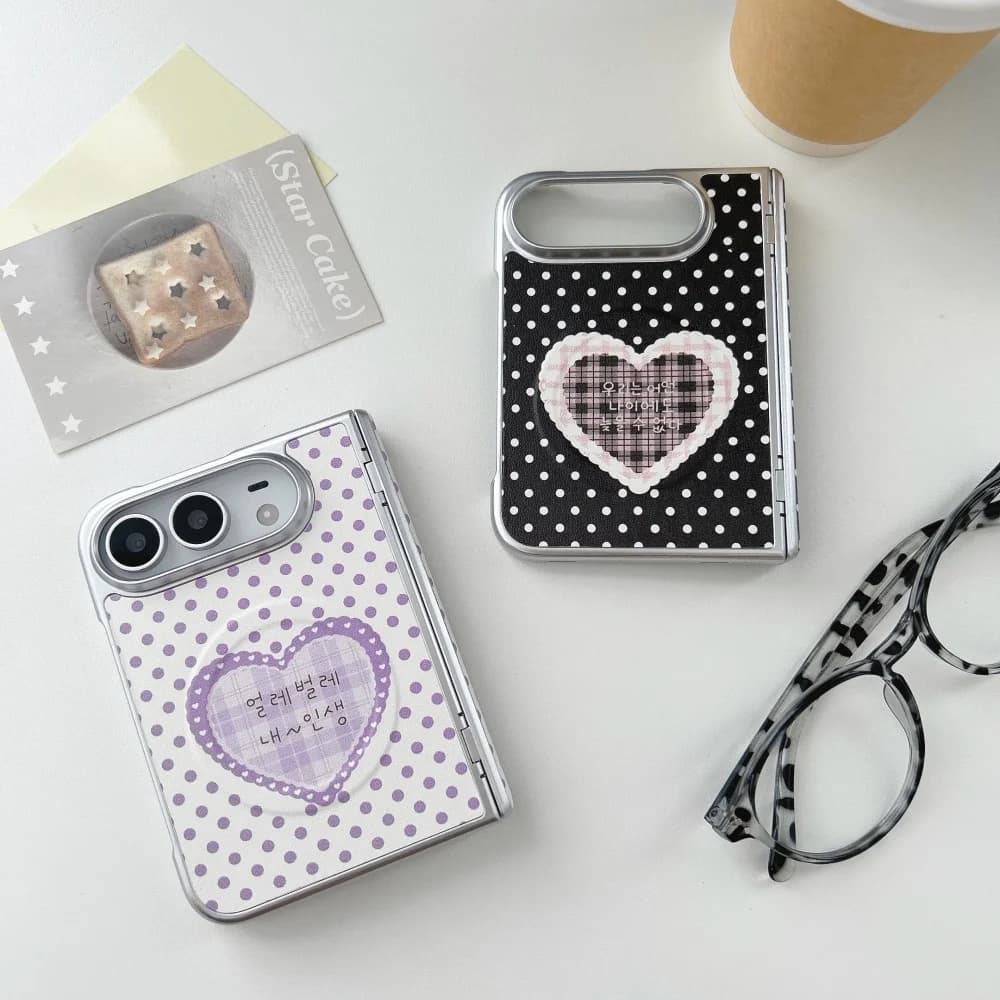 New Korean Ins Polka Dot Heart‑Shaped Sweet Phone Case for iPhone Duo Cover with MagSafe Fashion Shockproof Protective Case Cute