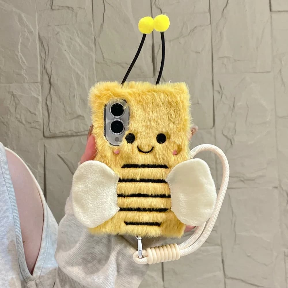 Kawaii 3D Cartoon Bee Plush Phone Case for Samsung Galaxy Z Fold 8 Z Fold 8 Ultra Z Fold7 Z fold6 Cute Folding Anti-Shatter Cove