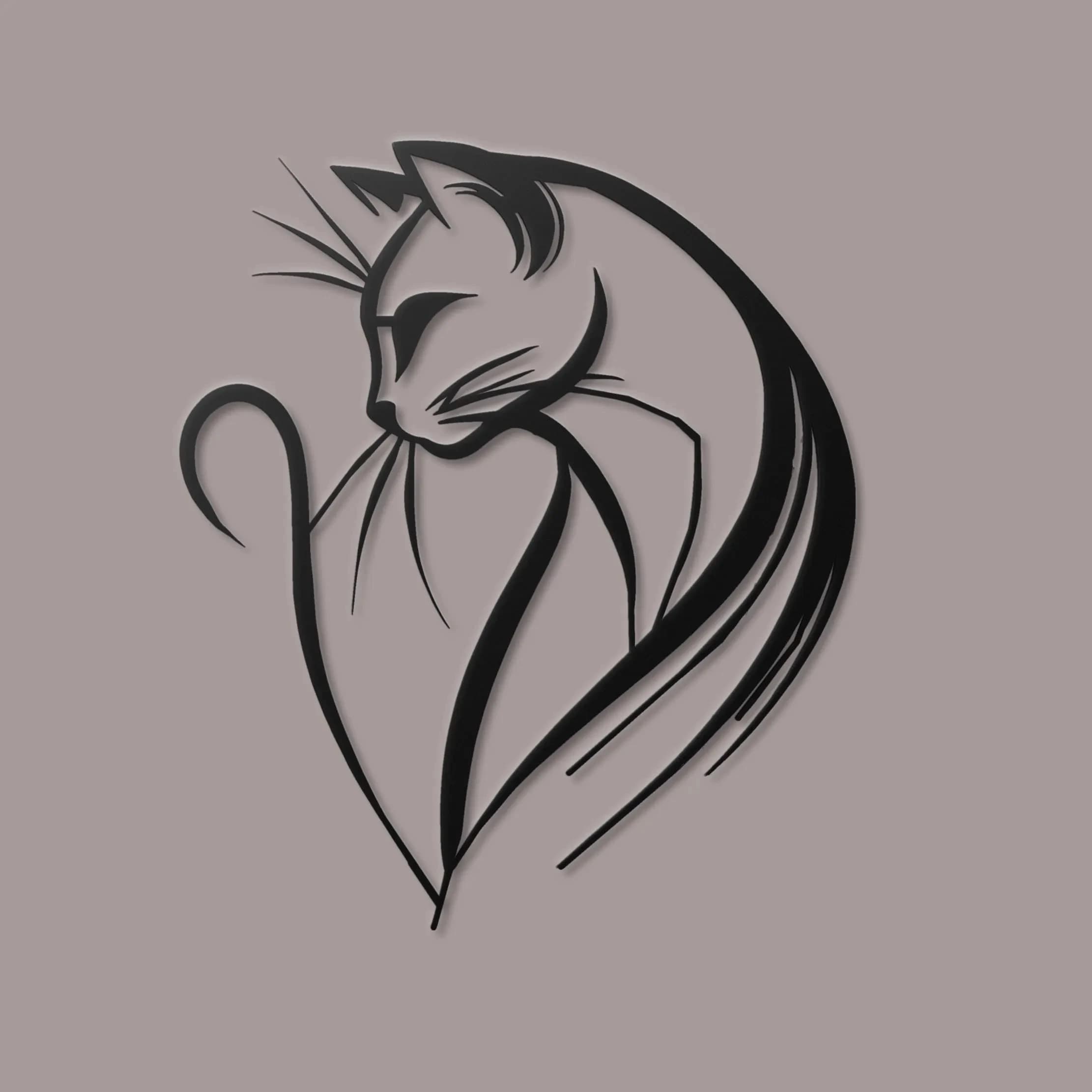 Metal Wall Art Cat Modern Black Minimalist Pet Portrait Wall Decor Feline Line Art Design Animal Wall Hanging Cat Lover Gift