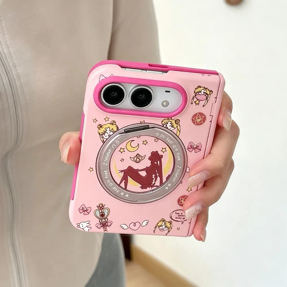 New Cute Anime Cartoon Girl Pink Phone Case For iPhone Duo Cover, With Magsafe Holder, Fashion Anti-Fall Protective Cases Kawaii