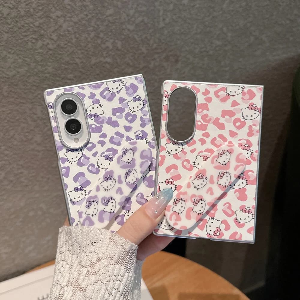 Kawaii Leopard Kitten Print Phone Case for Samsung Galaxy Z Fold 8 zfold8 Fashion Cute Girly Foldable Anti-Fall Protective Cover