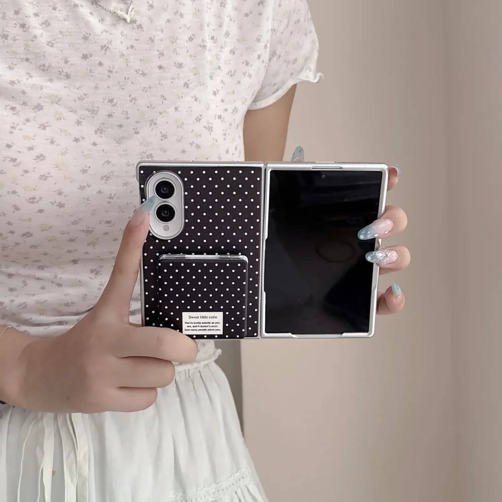 Ins Simple Polka Dot Mobile Phone Case Suitable For Samsung Galaxy Z Fold 8 fold 8 Cover With Makeup Mirror Sweet Anti-Fall Case