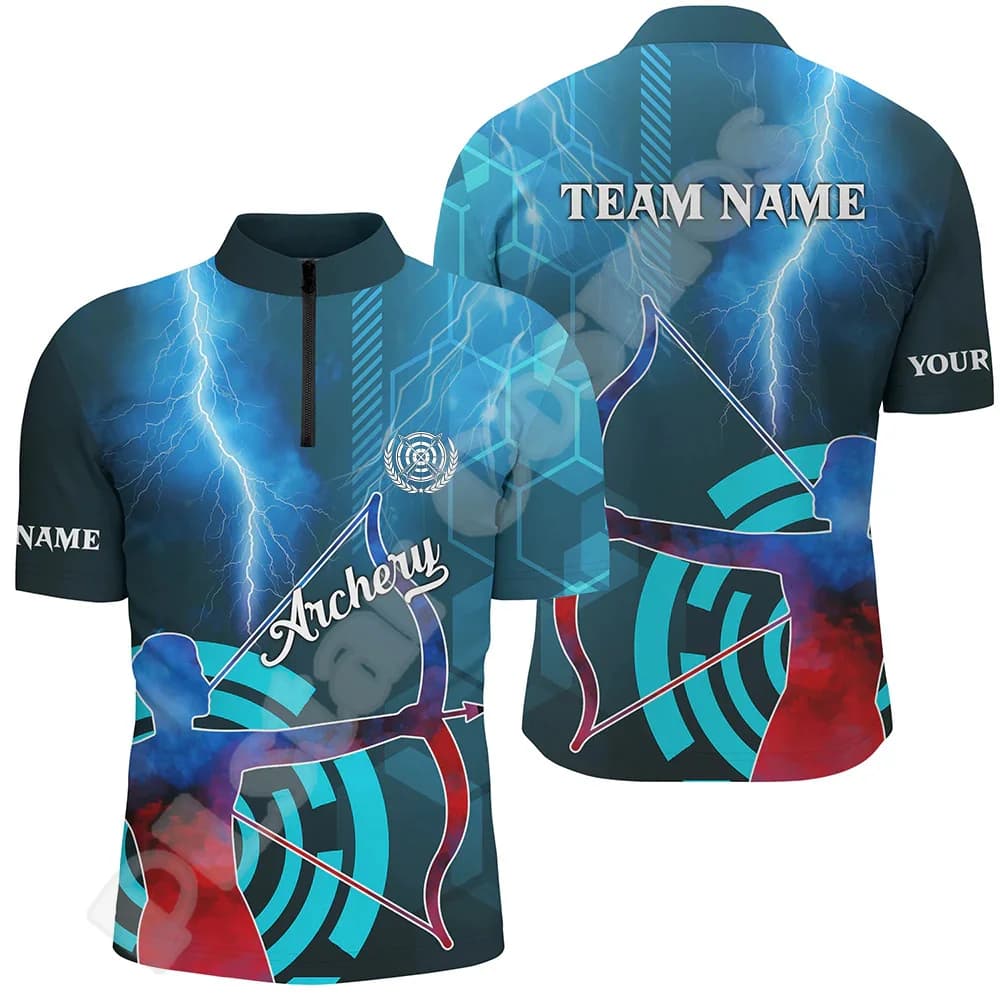 NewFashion Custom Name Archery Archer Shooter Tattoo Retro 3DPrint Harajuku Summer Streetwear Short Sleeves Zipper Polo Shirts H