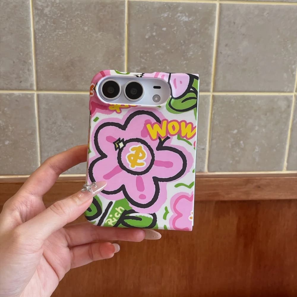 New Korea Ins Retro Purple Flower Phone Case for iPhone Duo Cover, Creative Graffiti Pattern Fashion Shockproof Protective Cases