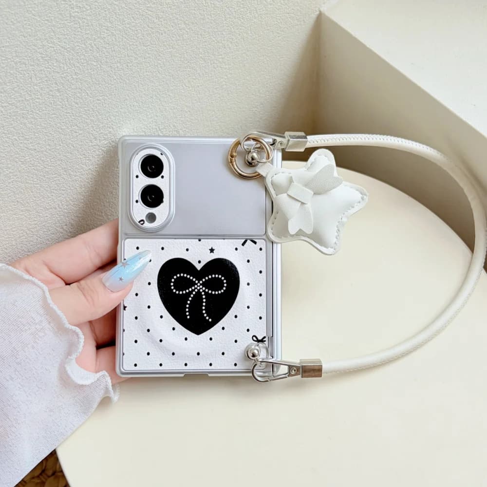 New Korean Ins Style Polka Dot Heart Bow Sweet Phone Case for Samsung Galaxy Z Fold 8 Z Fold 8 Ultra with Magsafe Holder Fashion