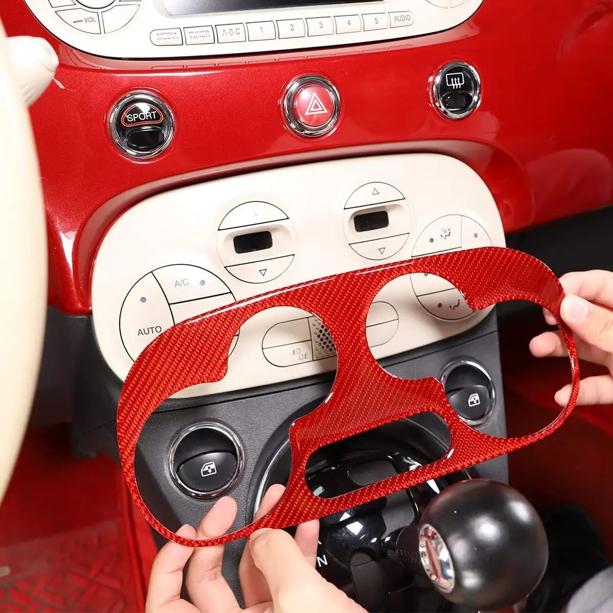 Real Soft Carbon Fiber Air Condition Button Frame Decorative Kit Sticker For Fiat 500 Abarth 595 2012-2023 Abarth 695 2017-2023