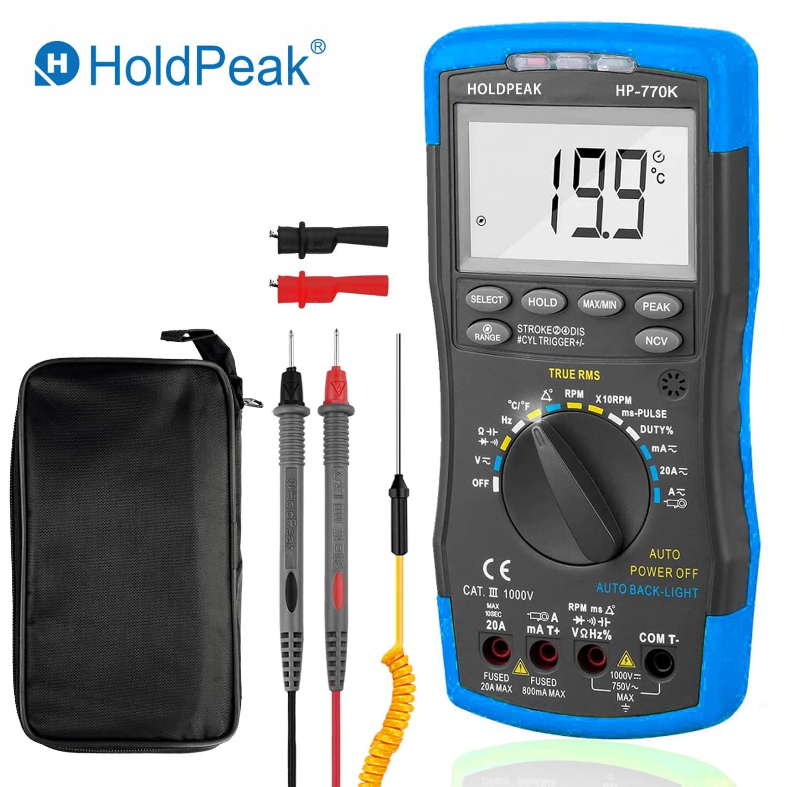 HoldPeak HP-770K Digital Automotive Multimeter Car Engine Analyzer Hanhold Tester Diode/HFE/NCV/Continuity Buzzer Measuring Tool