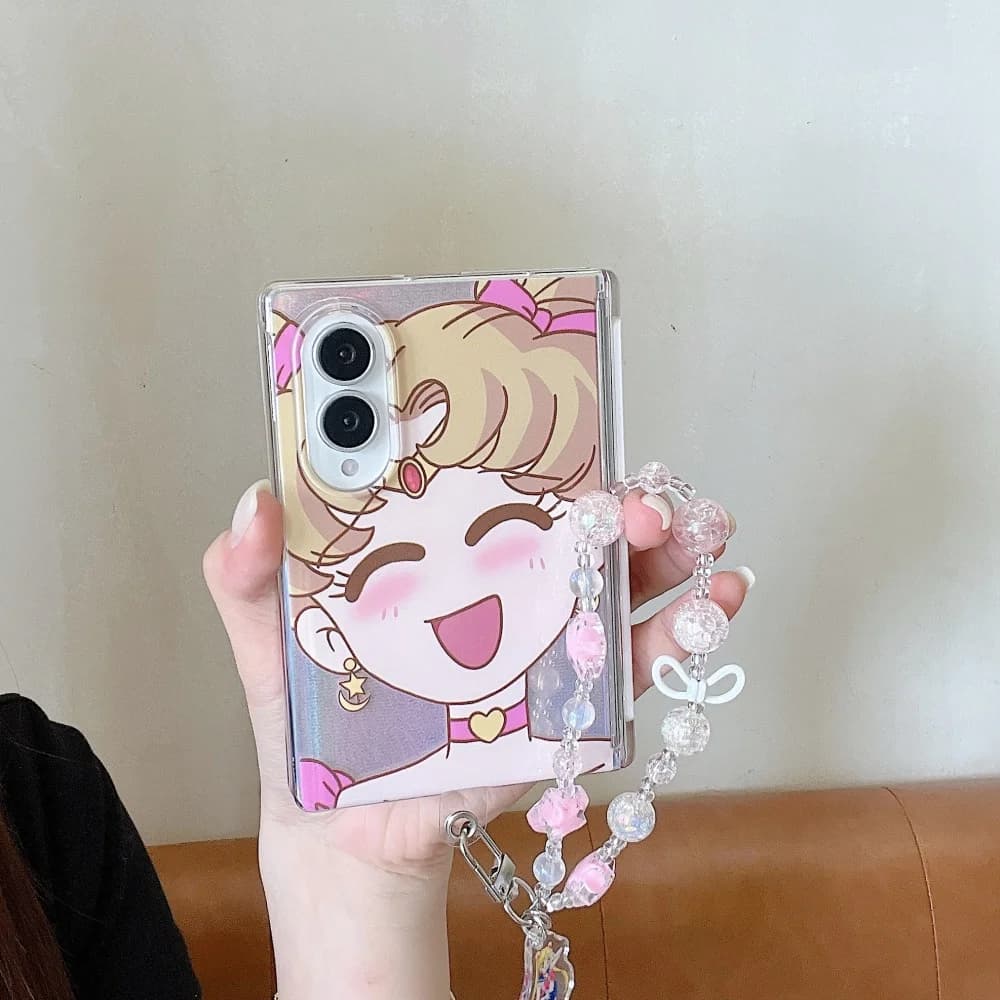 Kawaii Cartoon Character IMD Laser Phone Case For Samsung Galaxy Z Fold 8 Z fold 8 Cover With Magsafe Holder Cute Anti-Fall Case