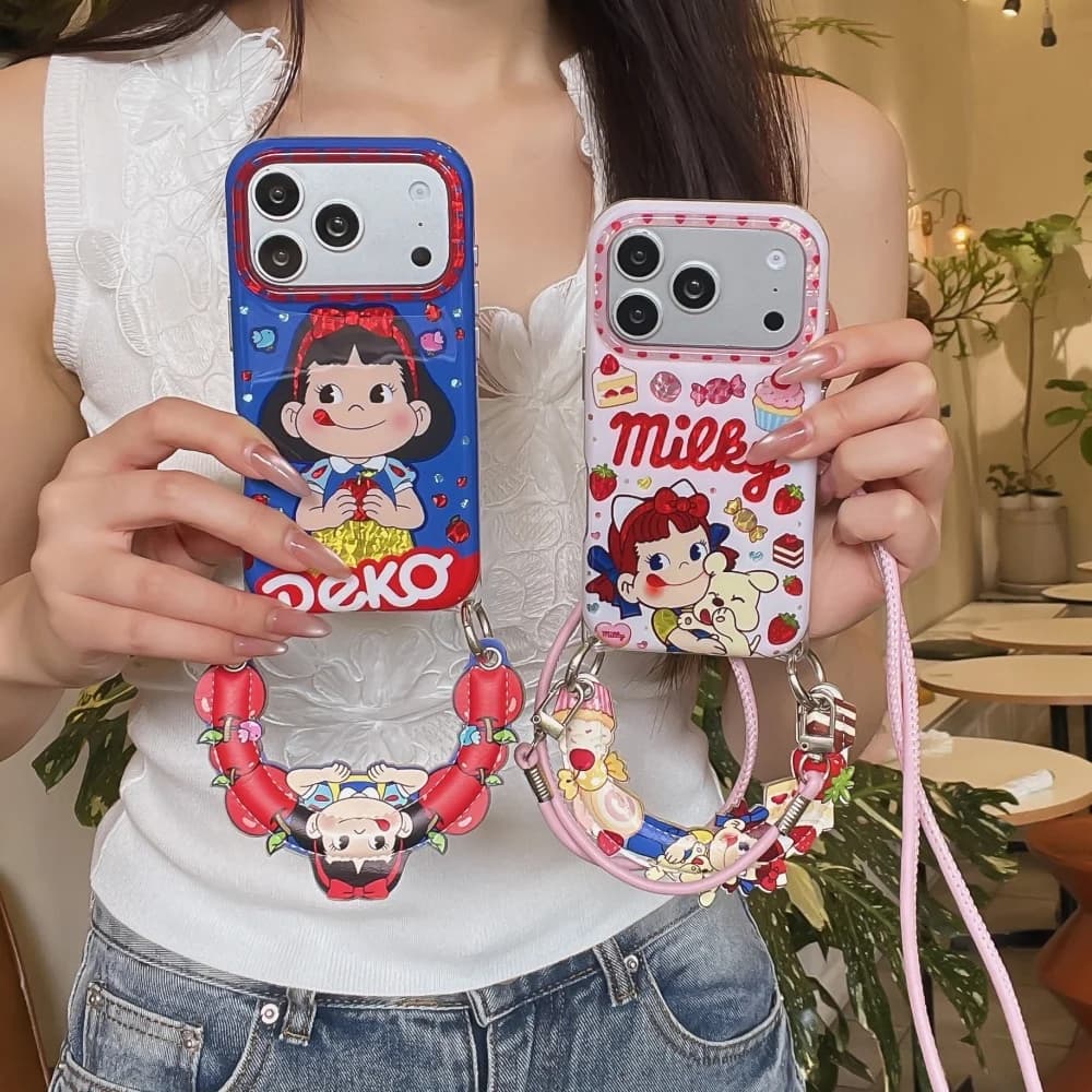 Cute Strawberry Candy Girl With Chain Crossbody Phone case for for iPhone 15 Pro Max 17 16 15 16 Pro 17 Pro Case Shockproof Cove
