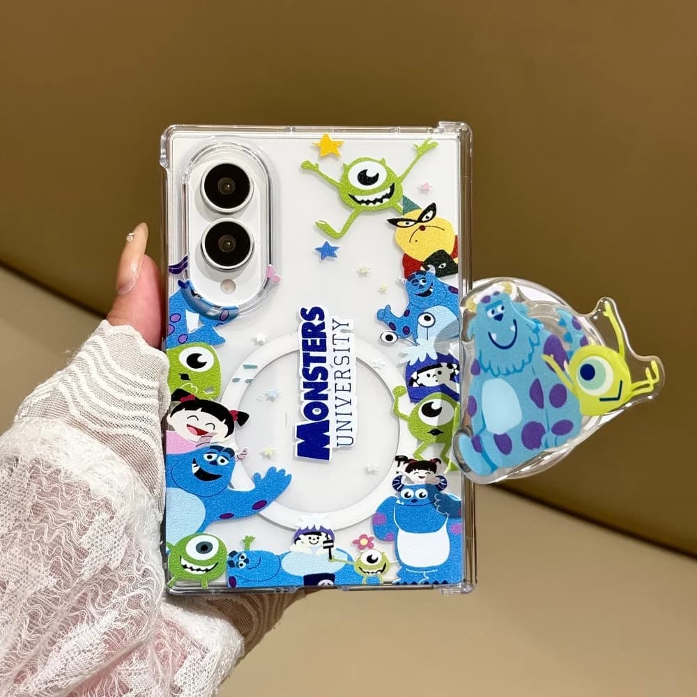 Cute Cartoon Monster Magnetic Phone Case for Samsung Galaxy Z Fold 8 Fold 8 Ultra Cover With MagSafe Holder Kawaii Anti‑Fall Set
