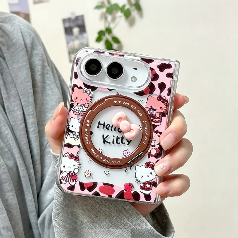 Kawaii 3D Bow Cartoon Cat New Phone Case for iPhone Duo Fashion Leopard Print Anti‑Fall Protective Cases with MagSafe Stand Cute