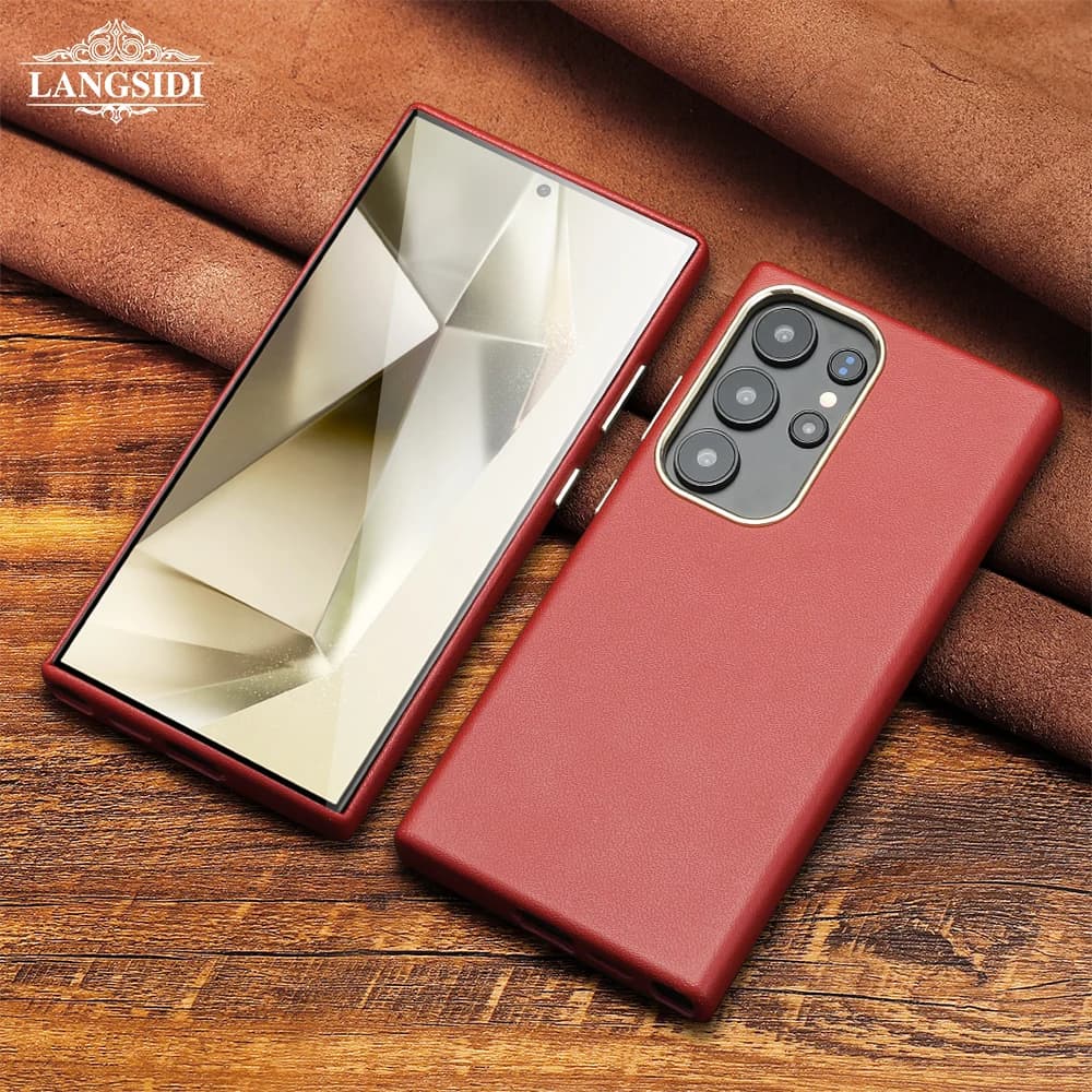 LANGSIDI Original Genuine Leather Magnetic Phone Case for Samsung Galaxy S24 S24Plus S24+ Luxury Cow Leather Protective Cover