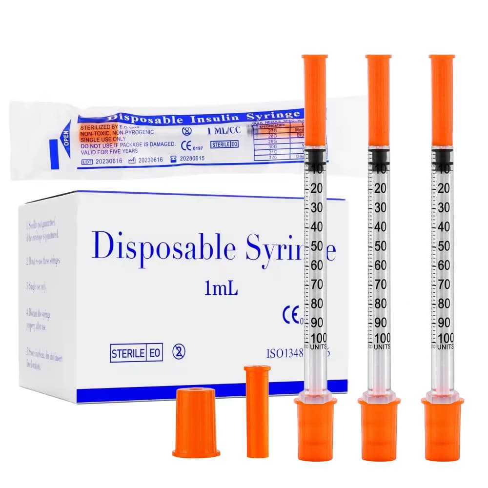 100pcs/box 1ml Sterile Disposable Syringes with 31Ga 8mm Needle, Individually Wrapped for Lab Measuring Tool Pet Feeding
