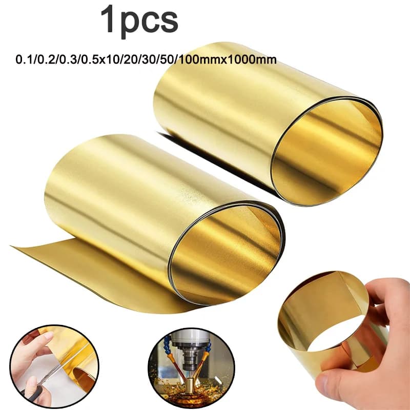 1PC 0.1/0.2/0.3/0.5x10/20/30/50/100mmx1000mm Brass Metal Thin Sheet Foil Plate Roll Handicraft Metalworking Thick