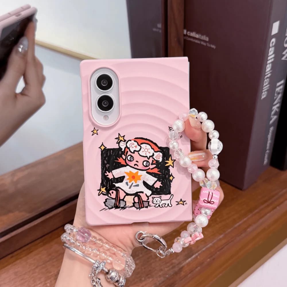 Kawaii Graffiti Cartoon Girl Pattern Phone Case For Samsung Galaxy Zfold8 ZFOLD8 Fashion Cute Anti-Fall Folding Protective Cover