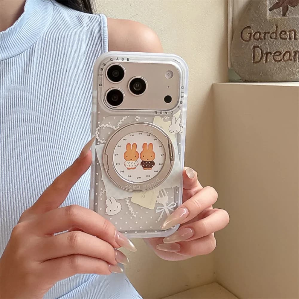 Kawaii Cookies Miffy Rabbit With Magsafe Rotate Stand Cover for iPhone 15 Pro 16 Pro 17 16 15 17 Pro Max Cover New Fashion Cases
