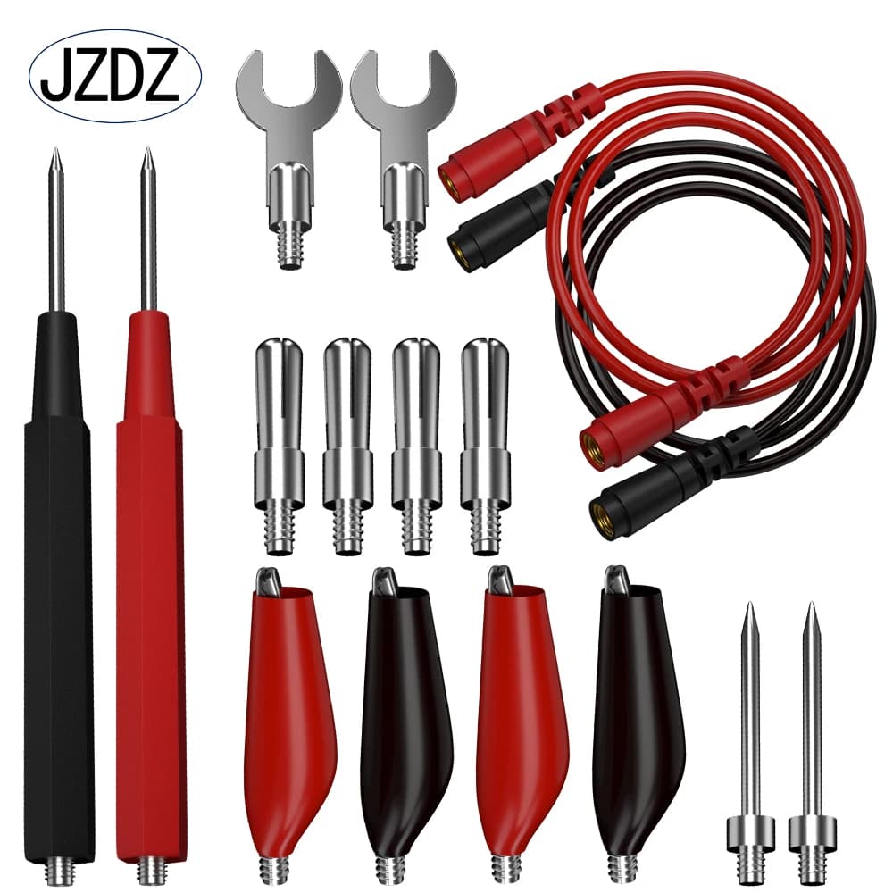 JZDZ 16-in-1 Multimeter Test Leads Kit Replaceable Silicone Jumper Wires with  Alligator Clips ，Probes, Banana Plug, Test Needle