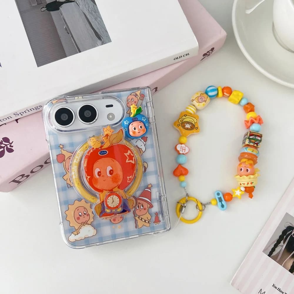 New Cute 3D Cartoon Star Character Plaid Magnetic Phone Case for iPhone Duo, with MagSafe Holder, Fashion Anti‑Fall Cases Kawaii