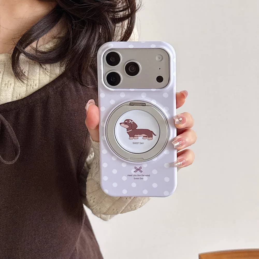 Kawaii Polka Dot Puppy Magnetic Phone Case for iPhone 18 Pro Max 16 Max 15 16 17 18 Pro Max Case Korea Ins Shockproof Cases Cute