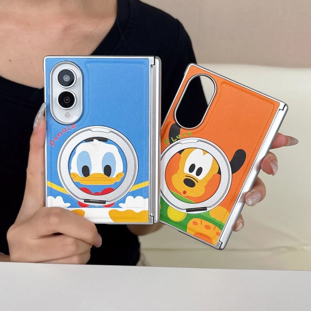 Ins Cute Cartoon Character Phone Case For Samsung Galaxy Z Fold 8 Fold 8 Ultra Z Fold 7 Z Fold 6, Luxury Leather Anti-Fall Cover