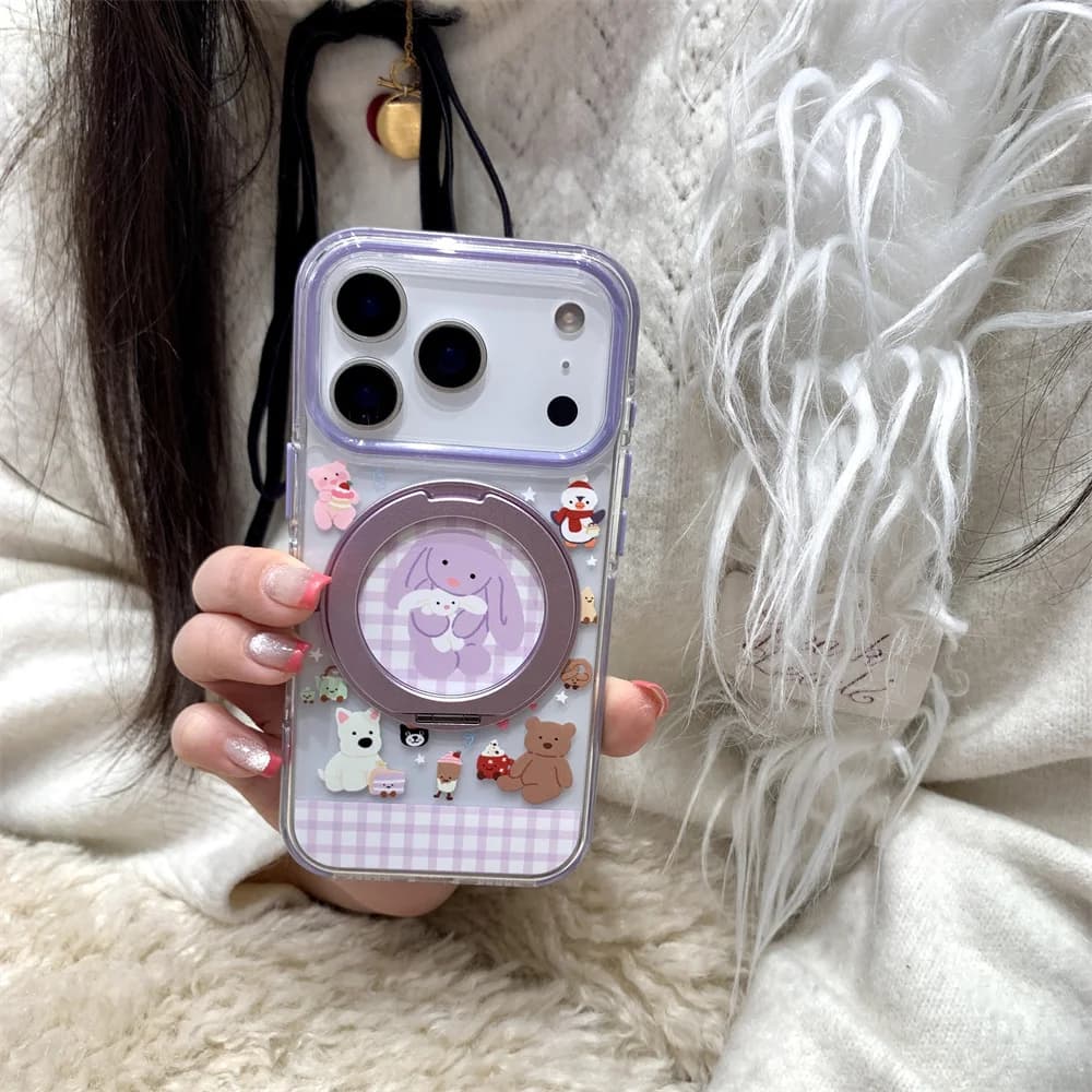 New Cute Fro Magnetic Case Cute Animal Stand Suitable for iPhone 17 Pro Max 15/16 13/14 ProMax Anti Drop Protective Cover