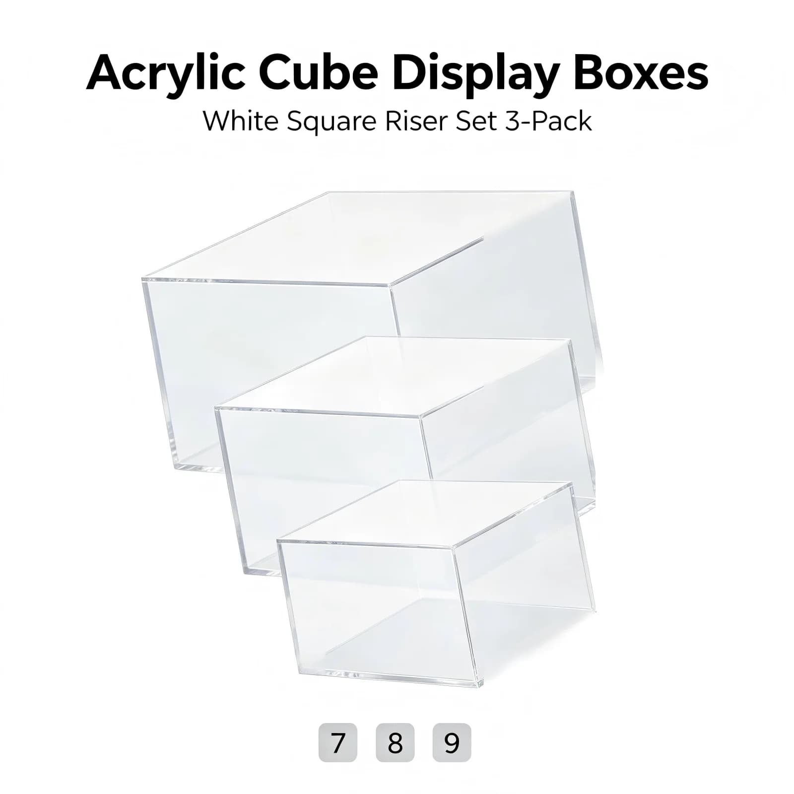 3 Pack 5-Sided Clear Acrylic Cube Display Box Multipurpose Nesting Buffet Food Riser Stand For Dessert Cake Jewelry Figures
