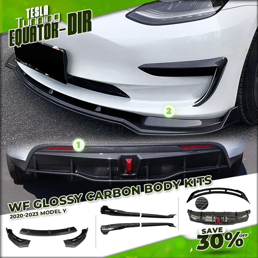 WF Sport Body Kits For Tesla Model Y 2020- 2024 Tunning Glossy Carbon Front Bumper Lip Rear Diffuser Spoiler Auto Accessories