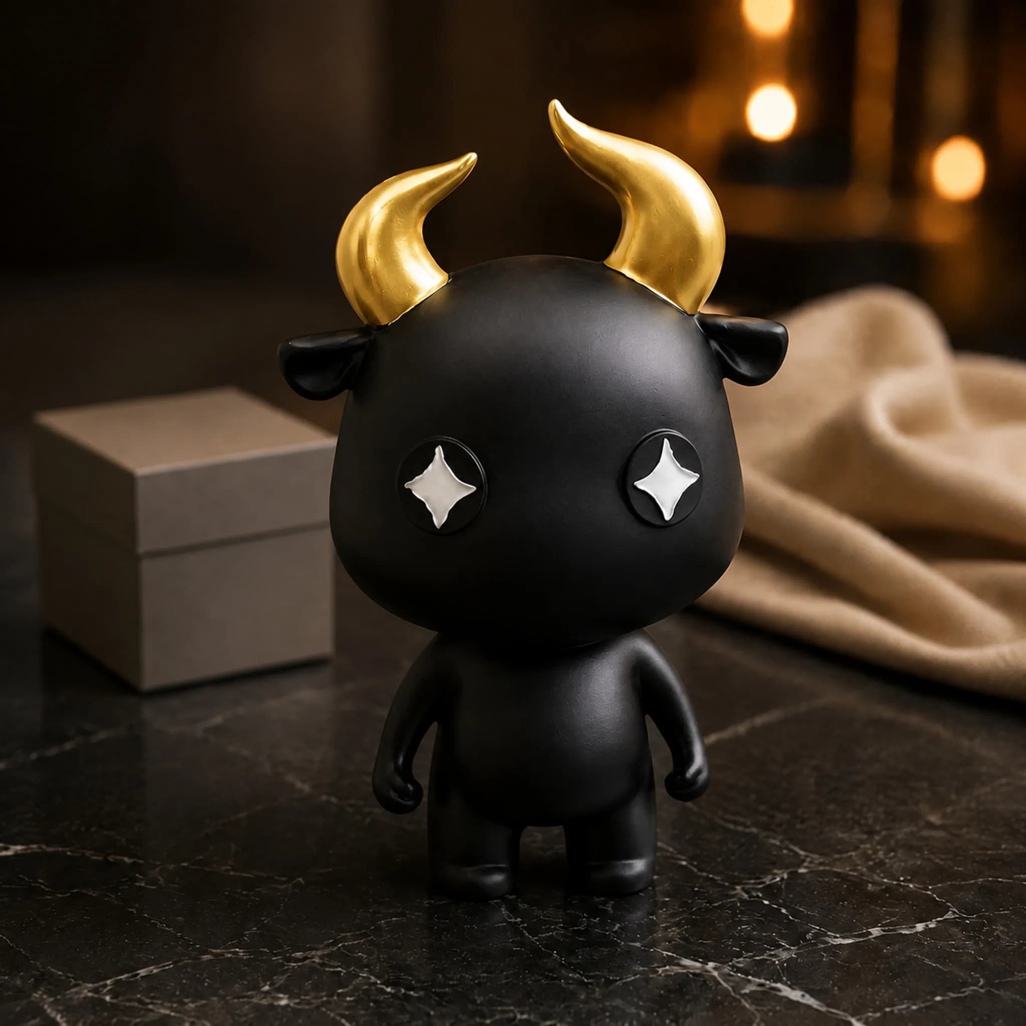 Black Gold Bull / Resin Sculpture / Modern Abstract Art / Collectible Home Decor / Desk Shelf Display
