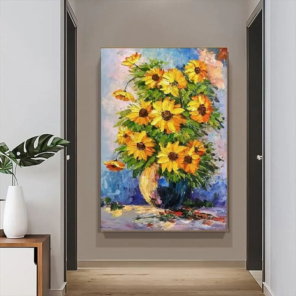 Abstract Color Knife Oil Painting Hand Painted Home Decor Painting Sunflower Wall Art