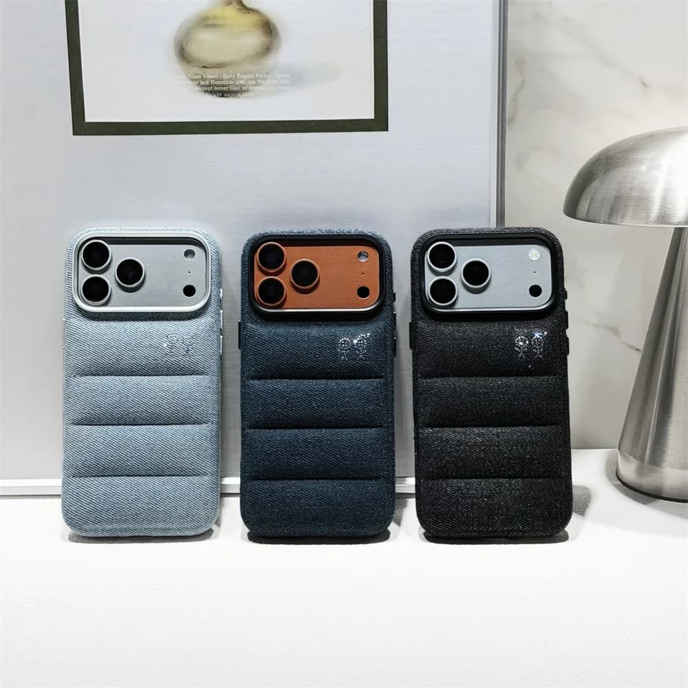 Fashion Denim Down Jacket Cartoon Phone Case for iPhone 17 16 Pro 15 17 Pro 17 15 Pro Max Cases Silicone Shockproof Cover Capa