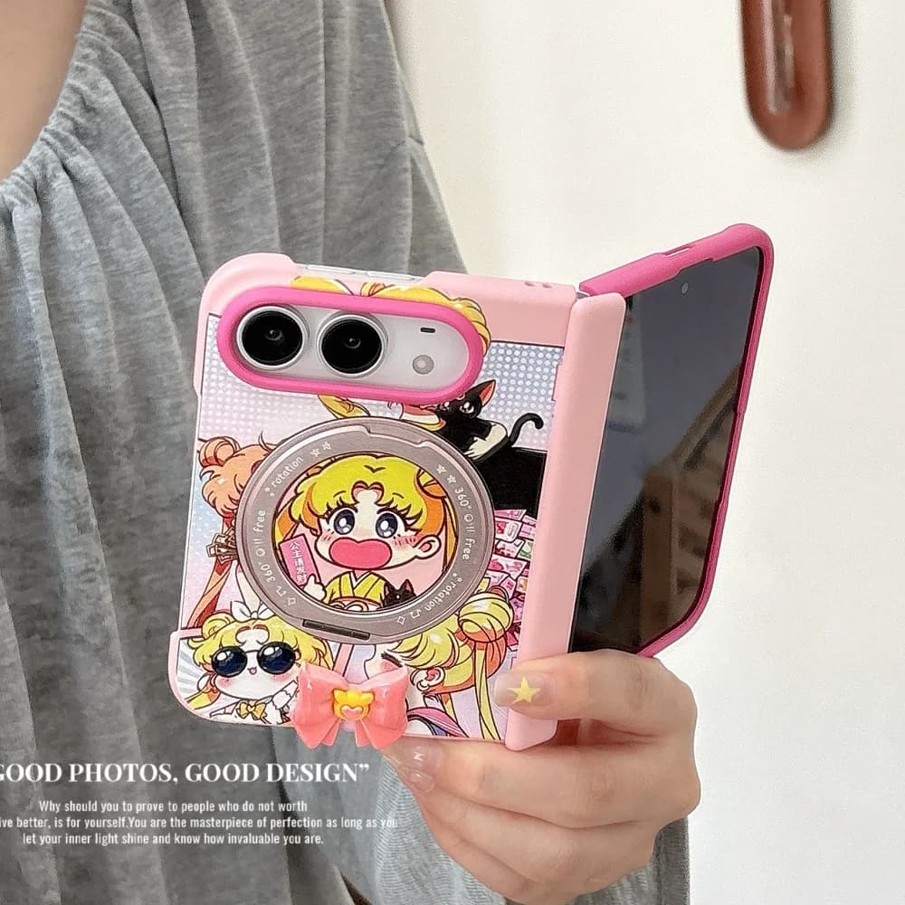 New Ins Cute Anime Cartoon Girl Magnetic Phone Case For iPhone Duo Cover With Magsafe Holder, Fashion Anti-Fall Protective Cases