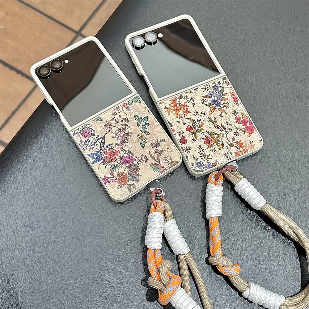 Cute Flowers Leather phone case for Samsung Galaxy zflip 5 flip4 3 Z Flip 7 Flip 6 7FE Cover Korean INS Fundas Kawaii Cases