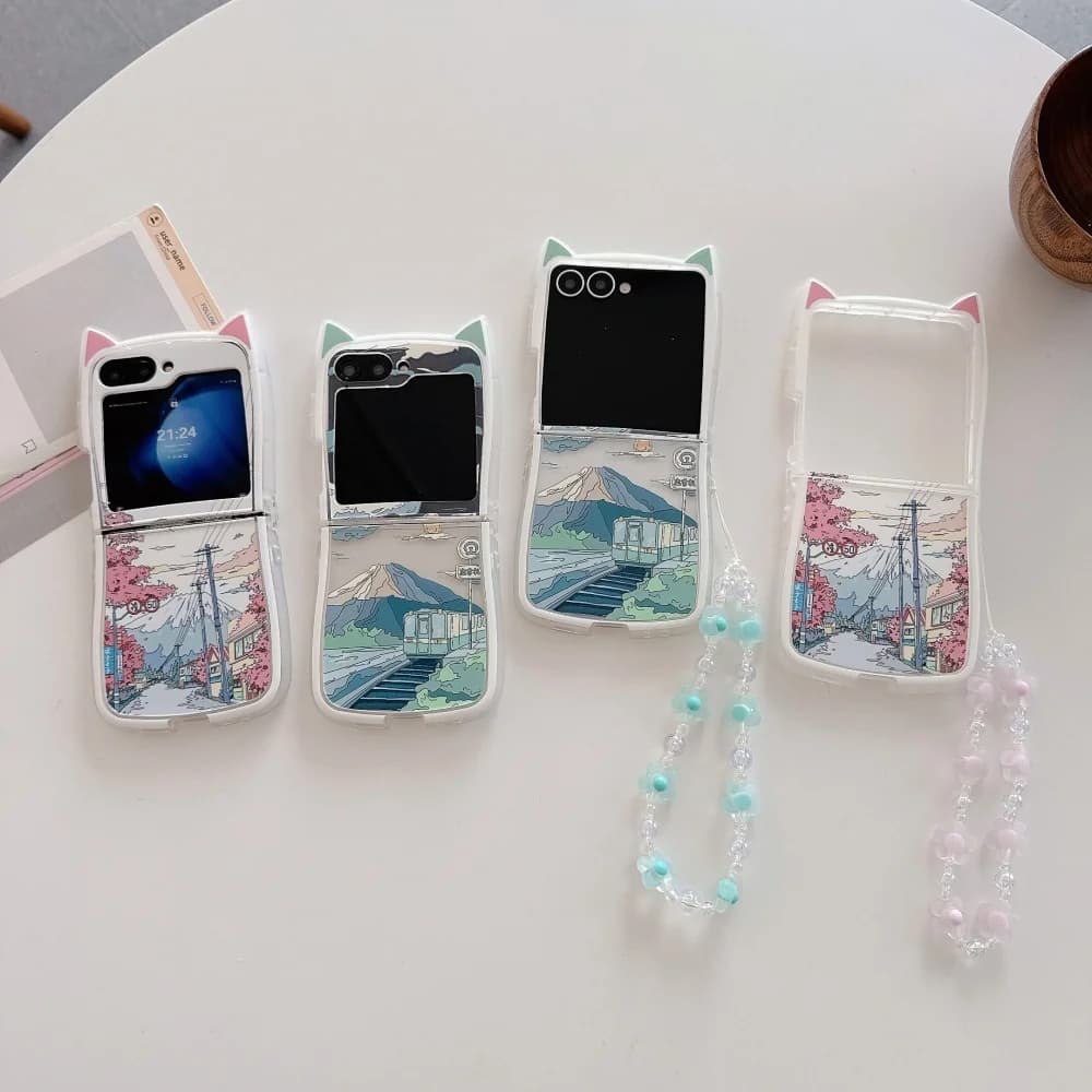 Good-looking painted summer and autumn Mount Fuji mobile case, suitable for Samsung Z Flip3/4/5/6/7, shockproof protective case