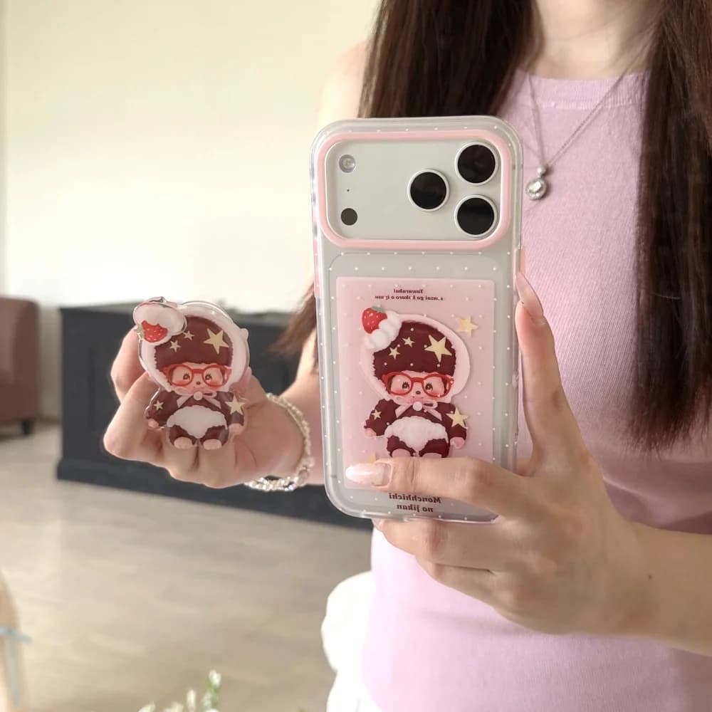 New INS Cute Cartoon Doll Printed Phone Case iPhone 17 Pro Max 16 Max 17 16 15 Pro Kawaii Anti-fall Protective Cover with Holder