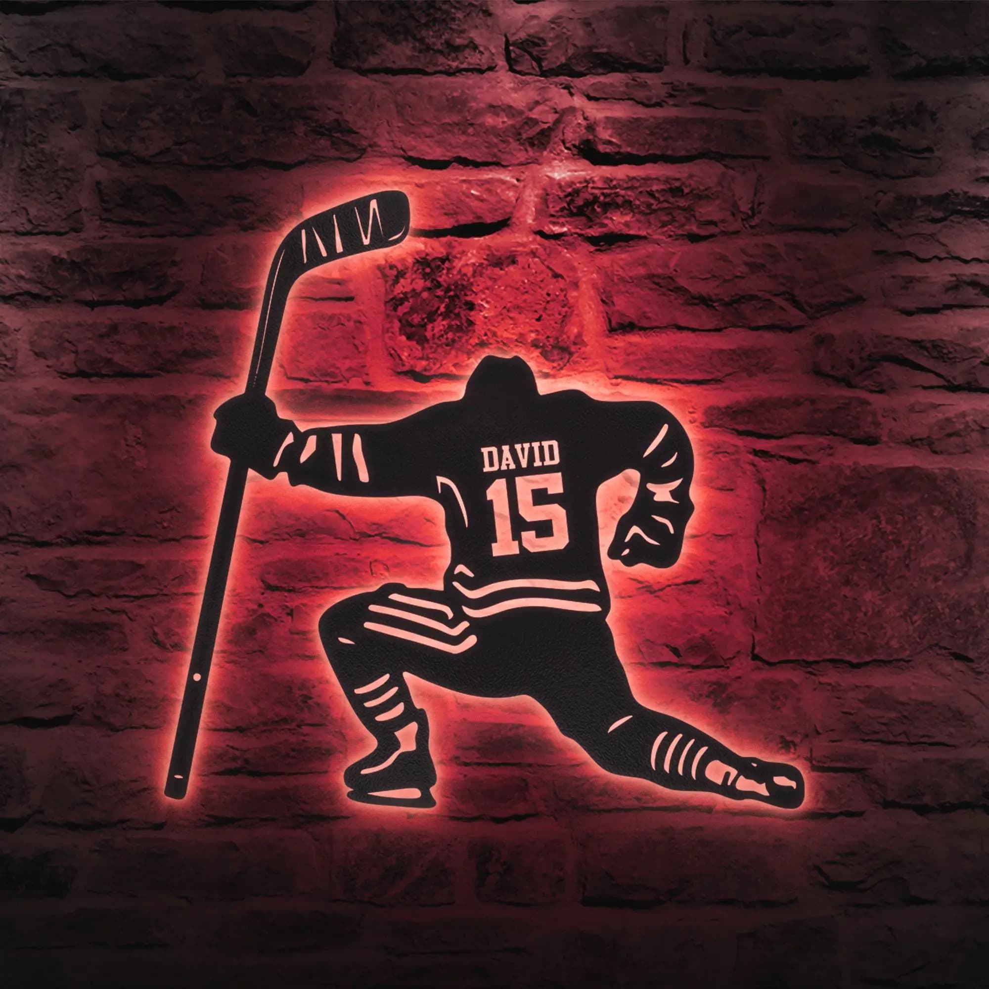 Hockey LED Metal Wall Sign, Personalized Player Name & Jersey Number Art, Sports Room Decor, Custom Gift for Ice Hockey Athlete