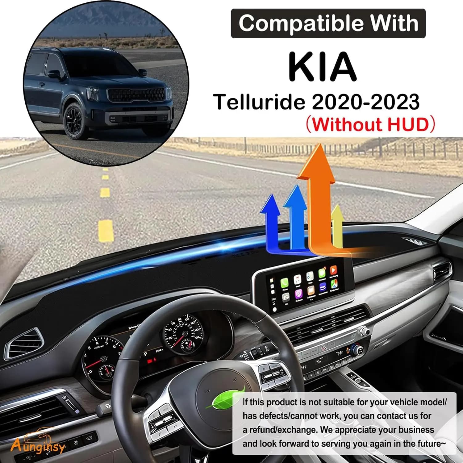 Dashboard Cover Mat For Kia Telluride 2020-2023 SUV Dashboard Dash Cover Nonslip Black Mat Sun Pad Dash Carpet Sunshade Mat