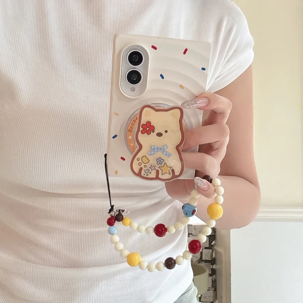 New Korean Ins Cute Cartoon Bear Holder Phone Case for Samsung Galaxy Z Fold 8 Cover, Kawaii Anti‑Fall Cases, with MagSafe Stand
