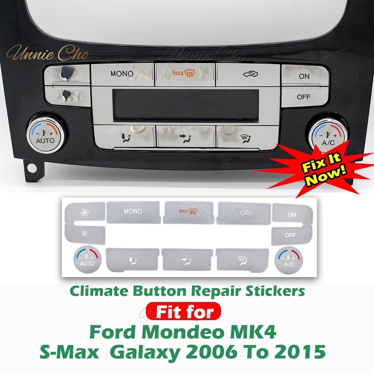 For Ford Mondeo MK4 Dashboard AC Sticker for S Max 2006 ~ 2015 Accessories Interior Silver Button Repair Decal for Ford Galaxy
