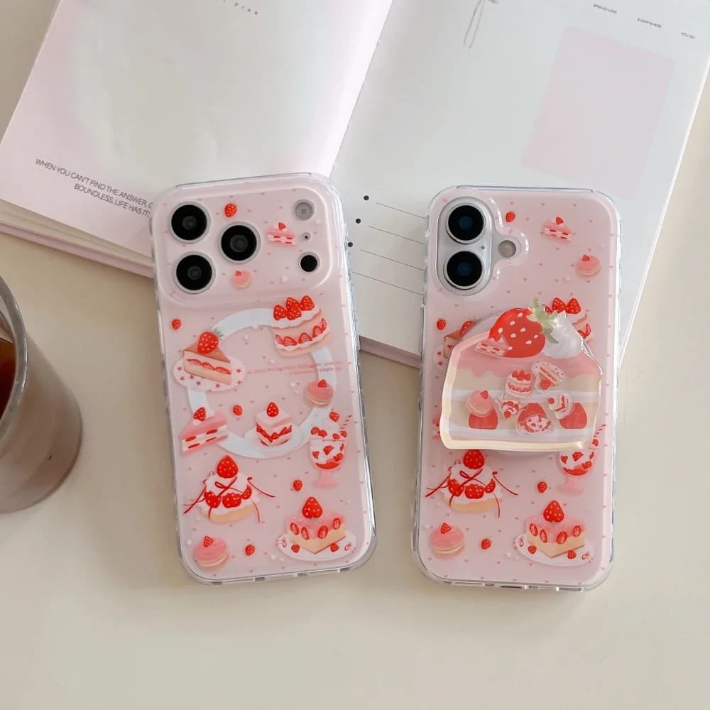Cute pink strawberry cake with for magsafe holder phone case for iPhone 17 16 ProMax14 15Pro fundas fashion new protective cover