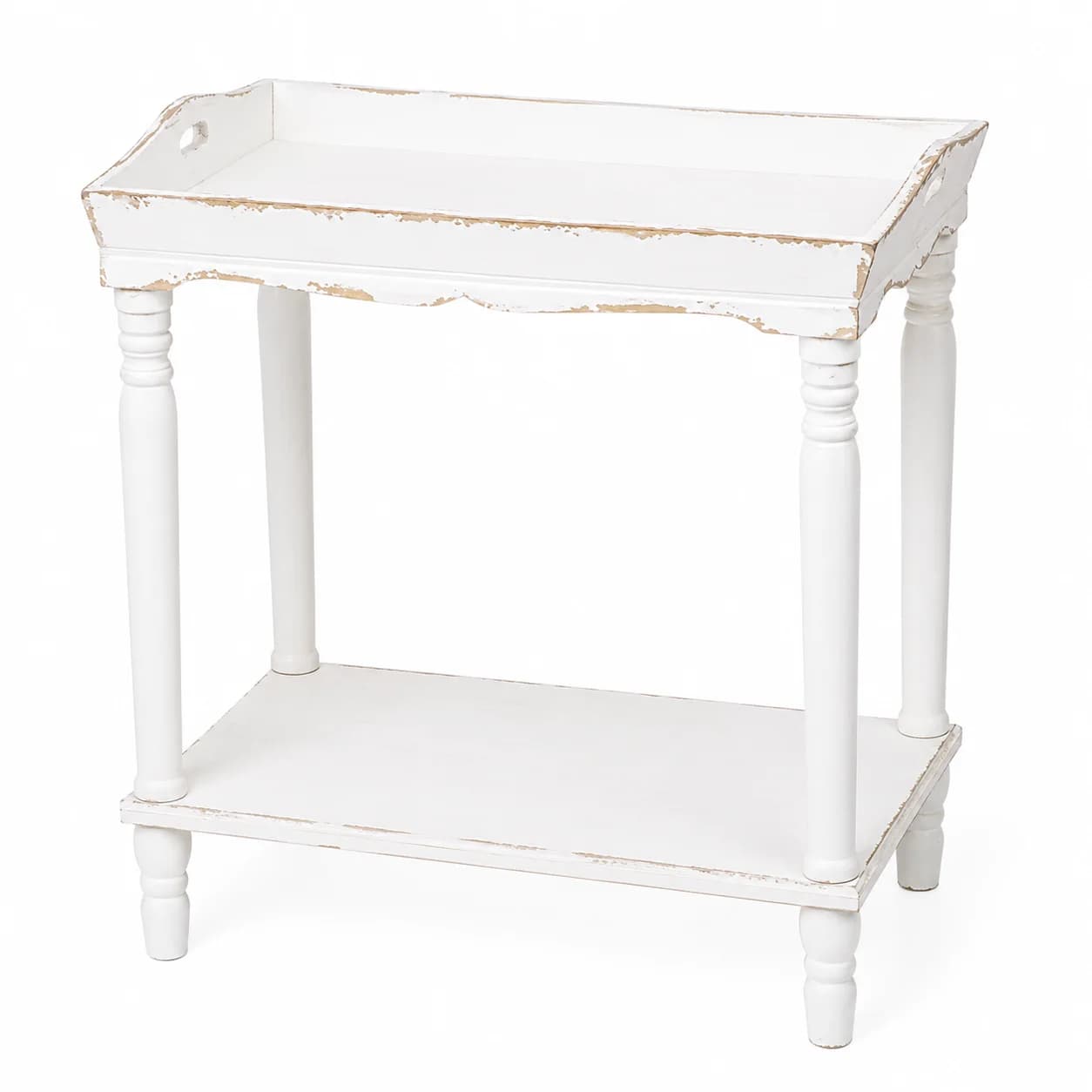 Knock down handmade shabby white wood tray table