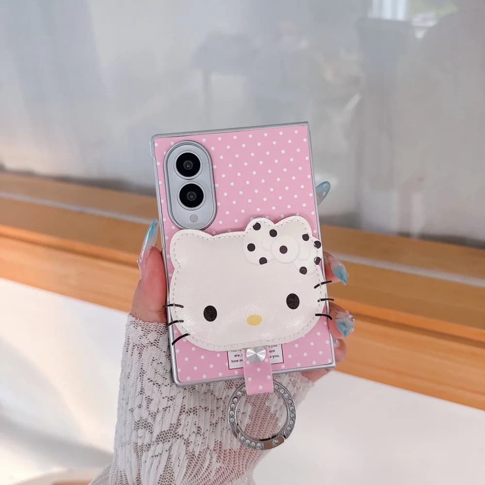 New Cute 3D Cartoon Cat Ring Phone Case for Samsung Galaxy Z Fold 8 Z Fold 8 Ultra Z Fold 7 6 Shockproof Protection Cover Kawaii