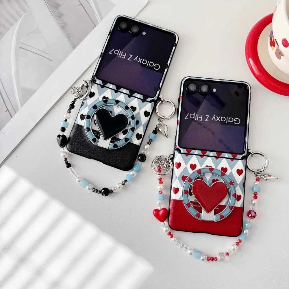 Fashionable plaid love for magnetic holder mobile phone case,suitable for Samsung Z Flip3 4/5/6/7,new shockproof protective case