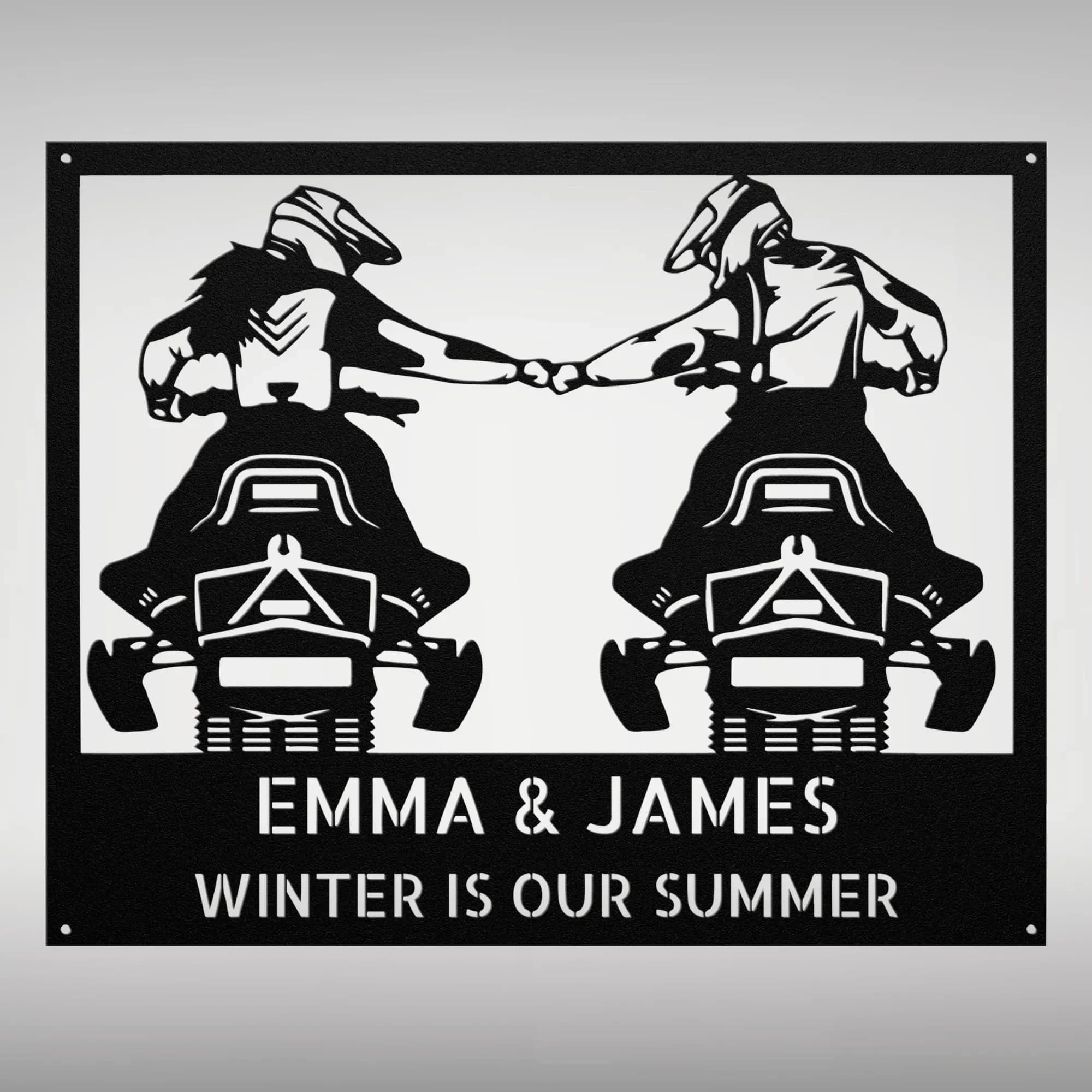Custom Personalized Couple Snowmobile Metal Sign: Winter Sports Wall Art, Gift for Snowmobile Lovers