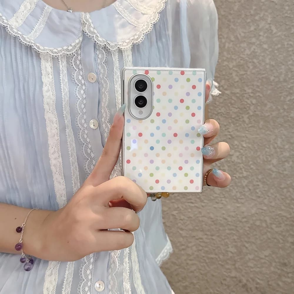 New Korean Ins Color Dot Ice Glass Phone Case Suitable for Samsung Galaxy Z Fold 8 Ultra Z Fold8 Z Fold 7, Cute Shockproof Cover