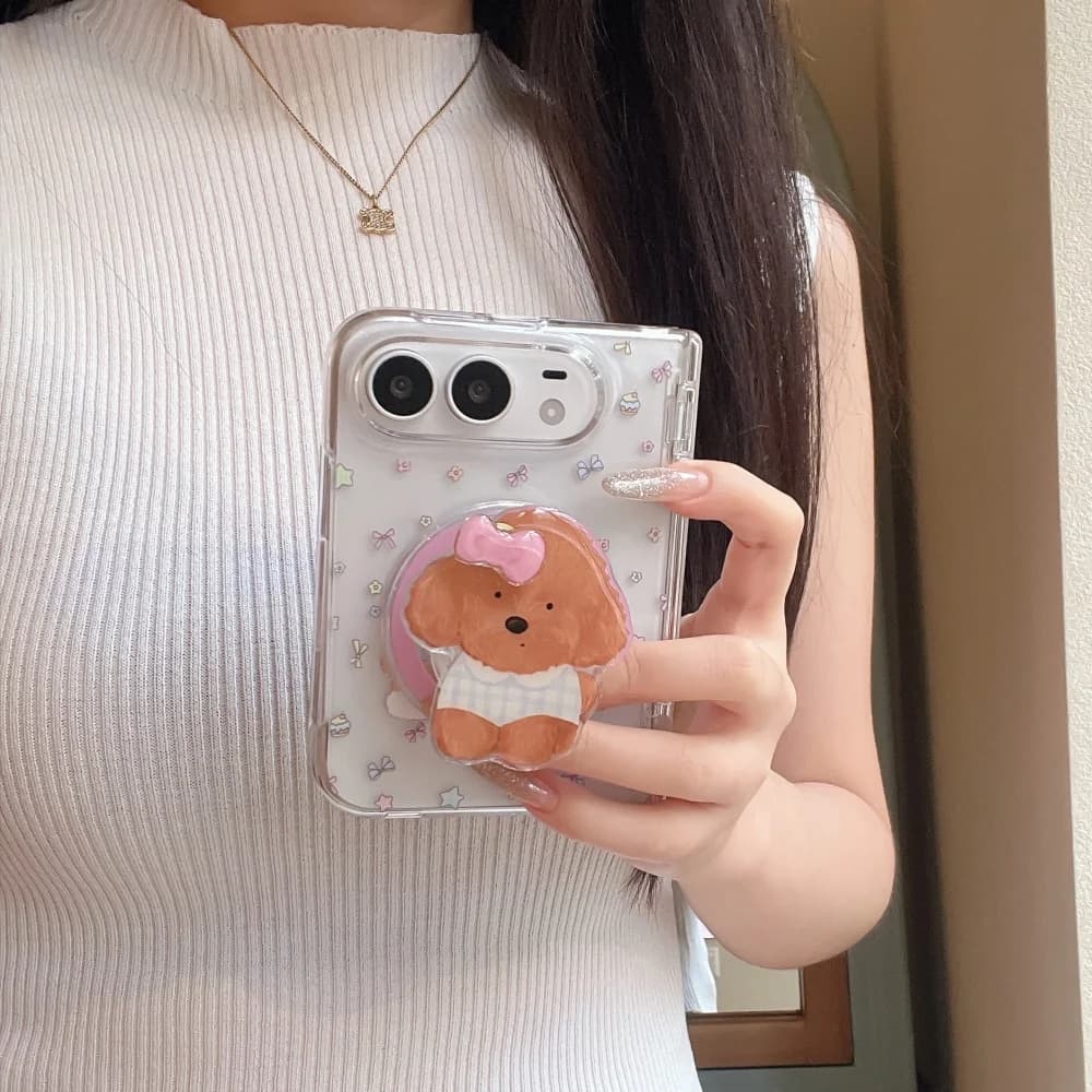 Kawaii Cartoon Puppy New Magnetic Phone Case for Apple iPhone Duo Cover Sweet Cute Anti-Fall Protective Cases with MagSafe Stand