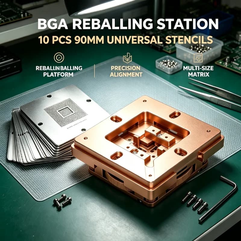 BGA Reballing Station Supports 80mm/90mm Stencils 10pcs Universal Stencils Features Automatic Locking and Precise Positioning