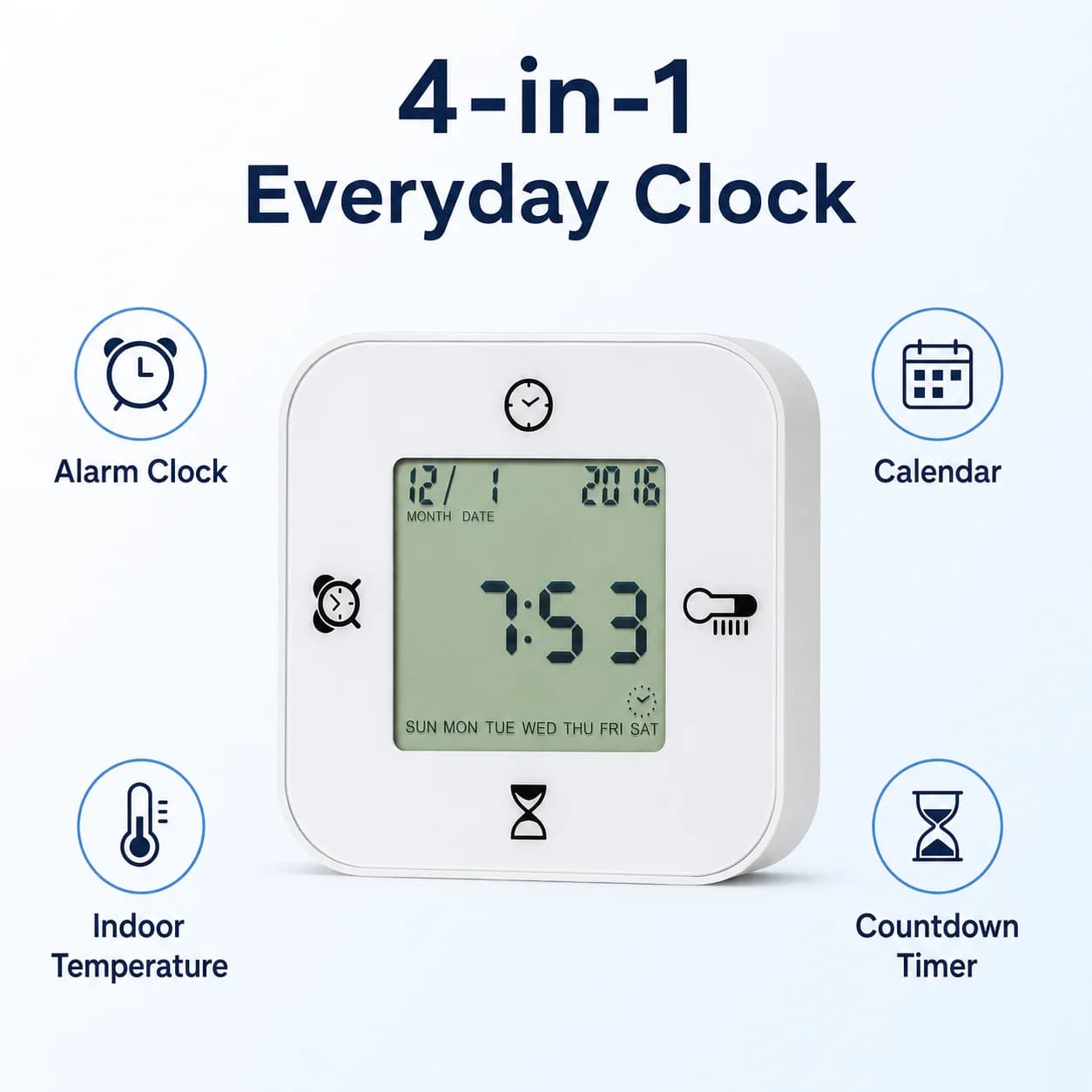 FABISENSE Digital Alarm Clock With Electronic LED Time ,Rotatable, Calendar, Temperature, Timer And Alarm Display in Bedroom