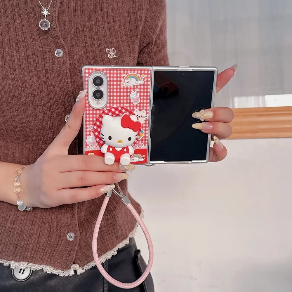 Cute Cartoon Cat Phone Case for Samsung Galaxy Z Fold 8 Fold 8 Ultra Fashion Anti-Fall Protection Set, with MagSafe Stand Kawaii