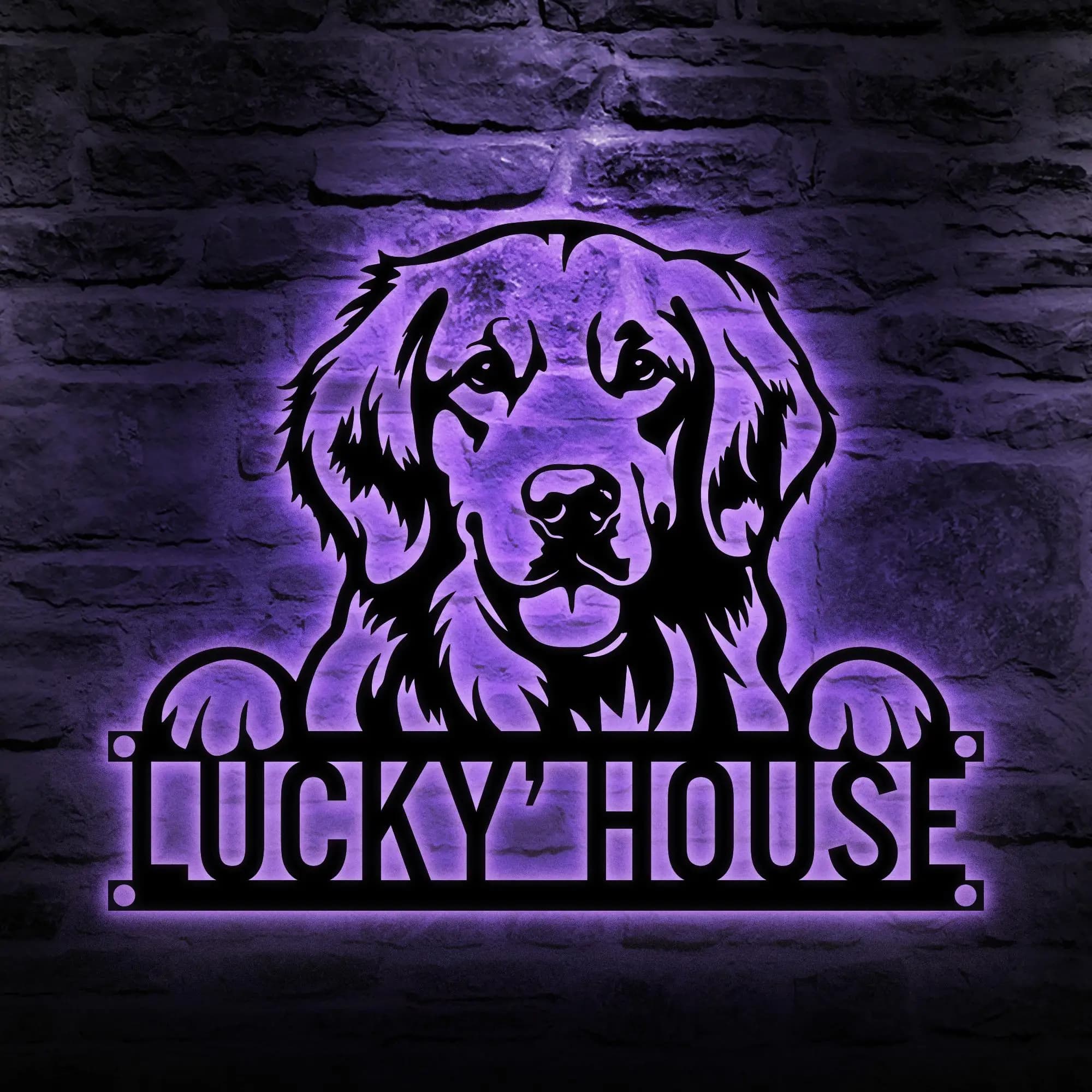 Custom Golden Retriever Metal Sign Led Lights, Personalized Dog Name Sign, Dog House Decor, Pet Lover Gift, Dog mom Sign